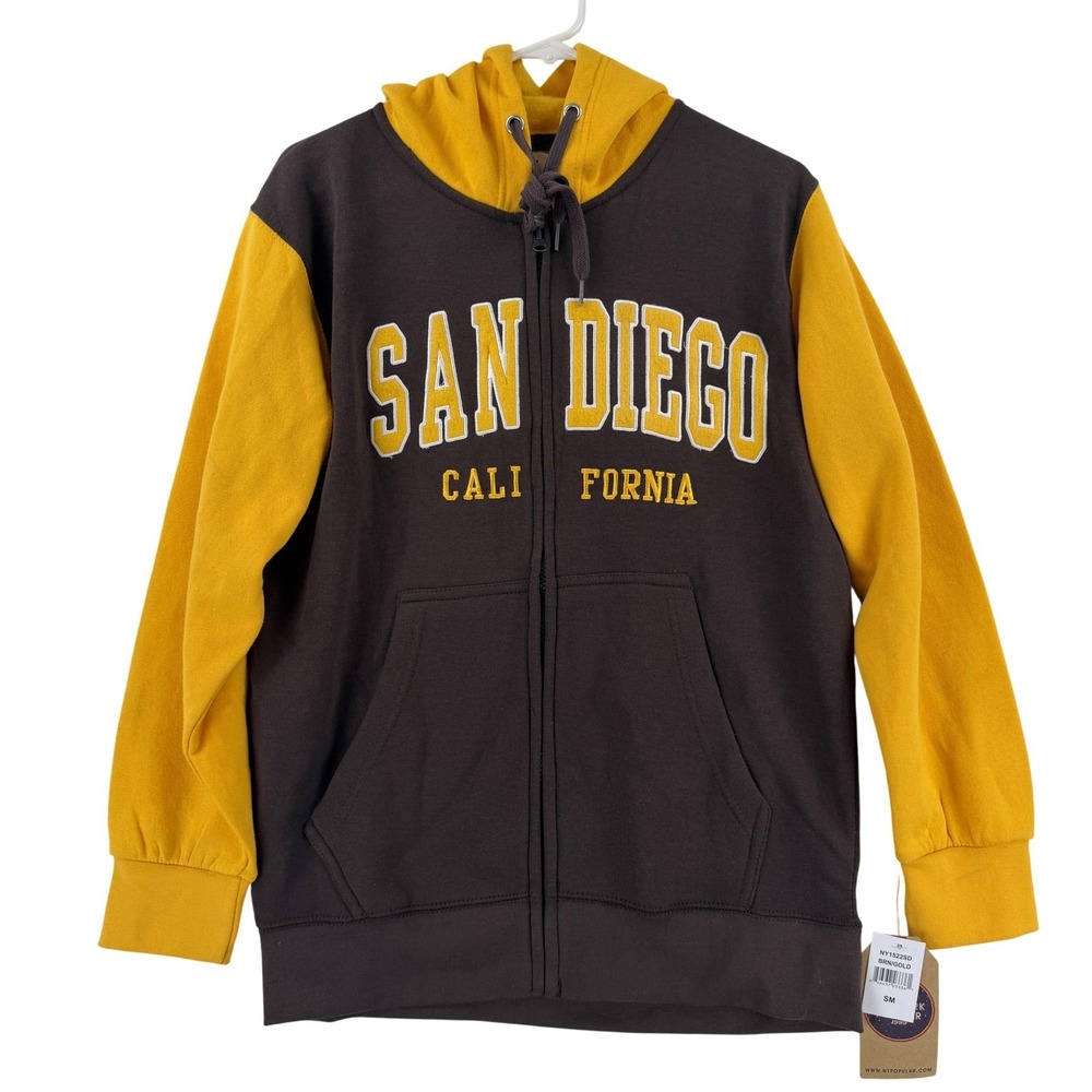 New York Popular Hoodie Mens Small Brown San Diego Full Zip Fleece Sweatshirt